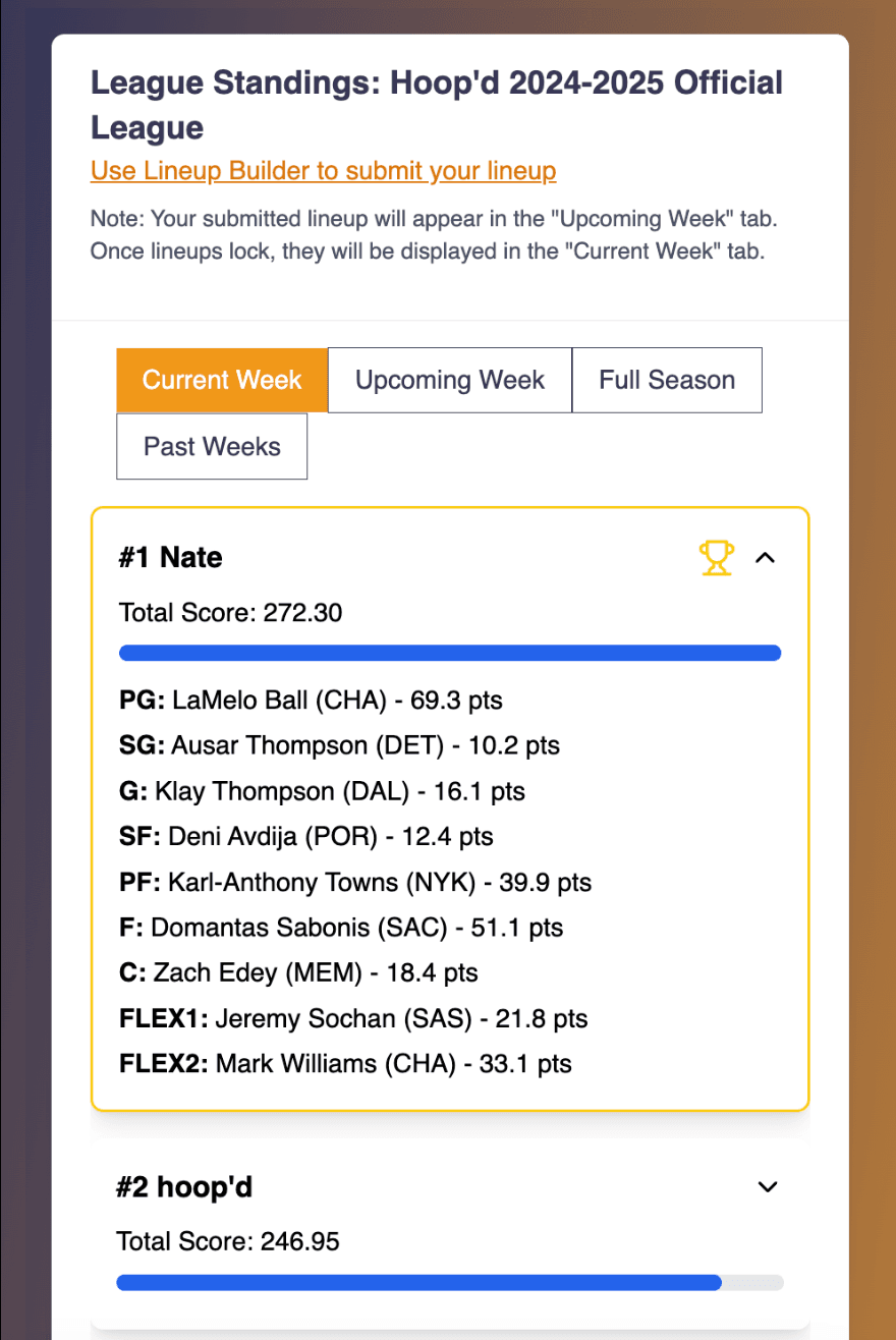 League Standings Screenshot